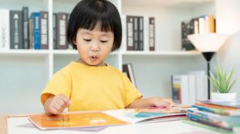 Young girl reading a book.