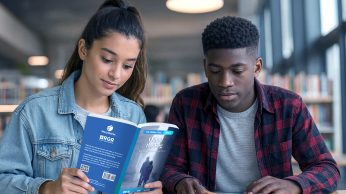 Two adolescent students reading decodable books together. 