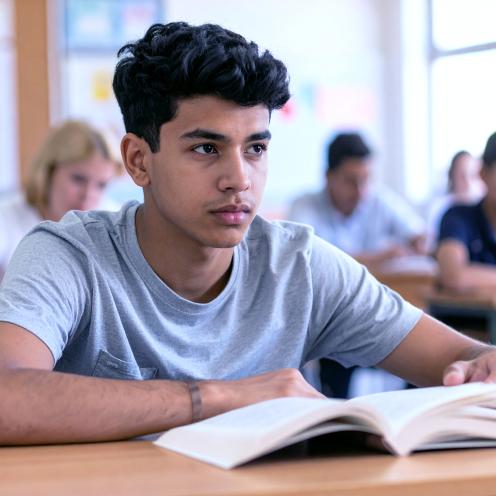 Student concentrating in class.