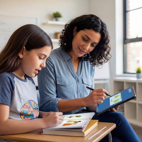 student reading with teacher