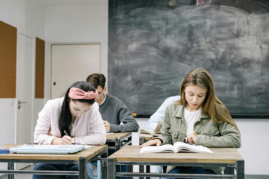 High school students in class.