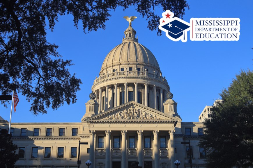 2:19 PMMississippi Department of Education logo overlaid on the Mississippi State Capitol building against a blue sky