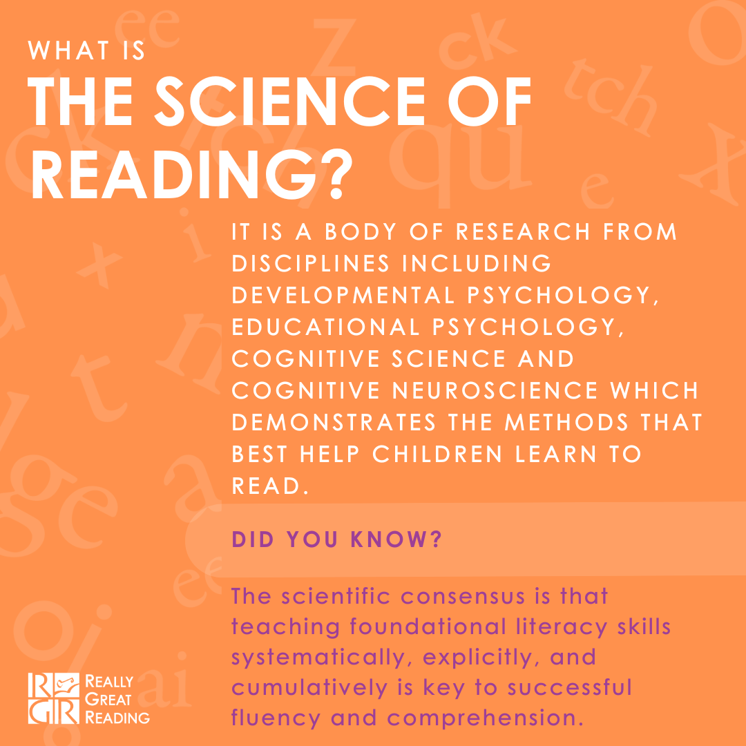 What is the science of reading? It is a body of research from disciplines including developmental psychology, educational psychology, cognitive science and cognitive neuroscience which demonstrates the methods that best help children learn to read.